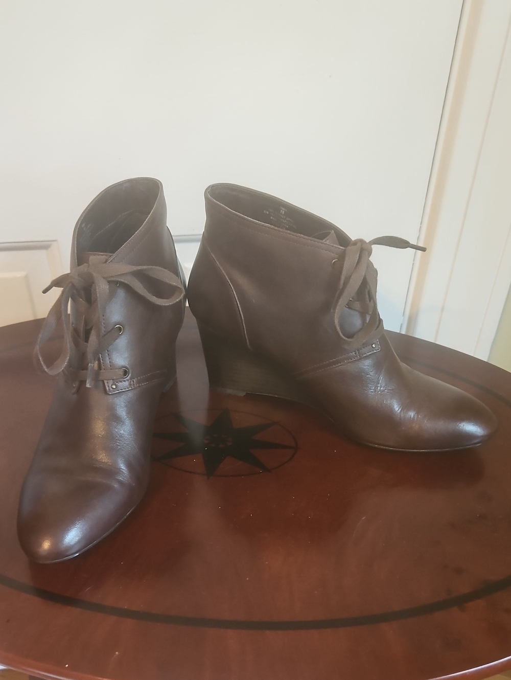 Ralph Lauren Brown Lace-Up Wedge Ankle Boots